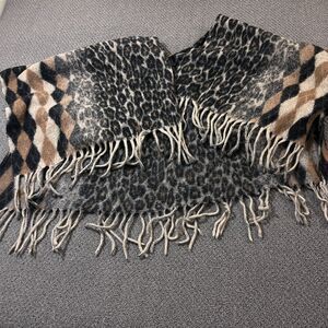 M Made in Italy Poncho Womens Artsy Cape Wool Blend shawl Leopard Argyle Diamond